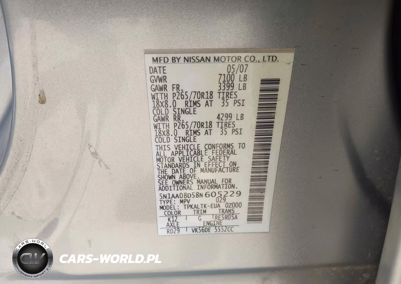 2008 Nissan Armada Se VIN:5N1AA08D58N605229 - 9