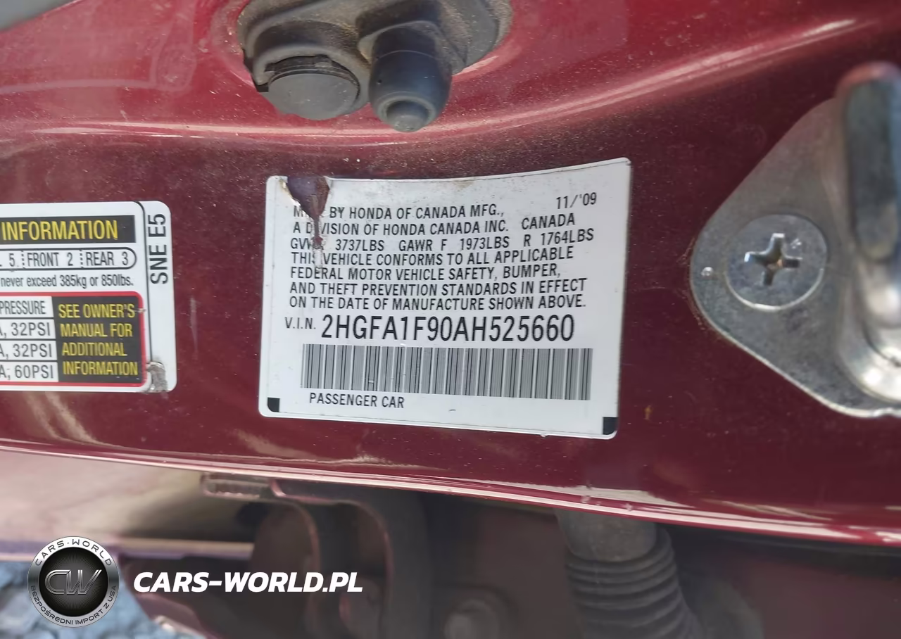 2010 Honda Civic Ex-L VIN:2HGFA1F90AH525660 - 9