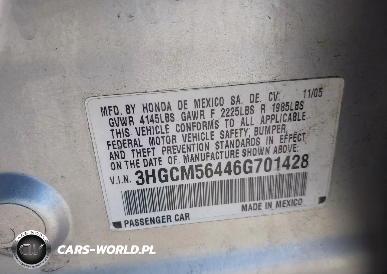 2006 Honda Accord 2.4 Lx VIN:3HGCM56446G701428 - 9