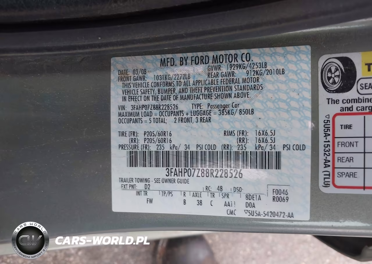 2008 Ford Fusion Se VIN:3FAHP07Z88R228526 - 9