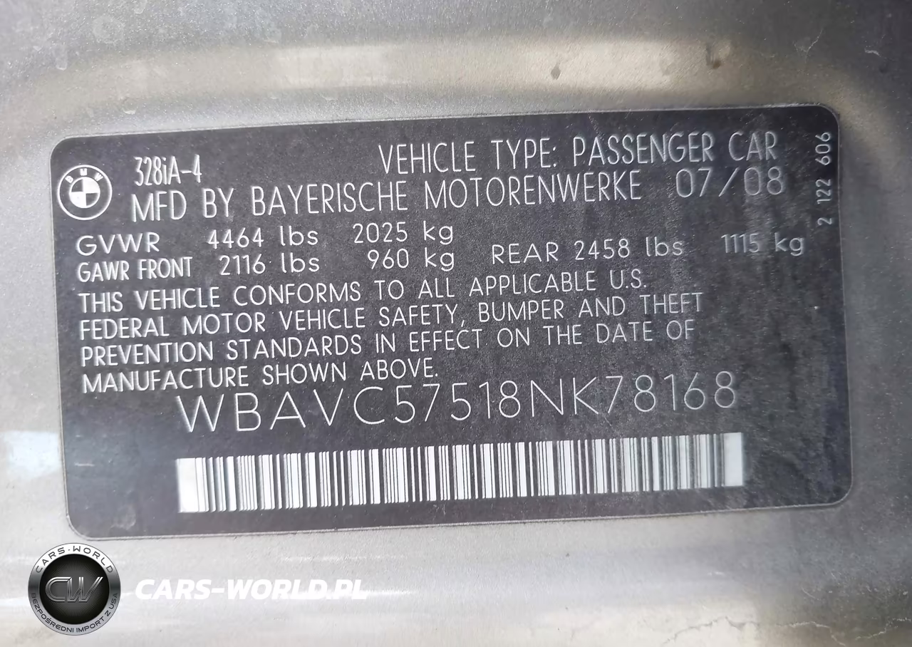 2008 BMW 328I VIN:WBAVC57518NK78168 - 9