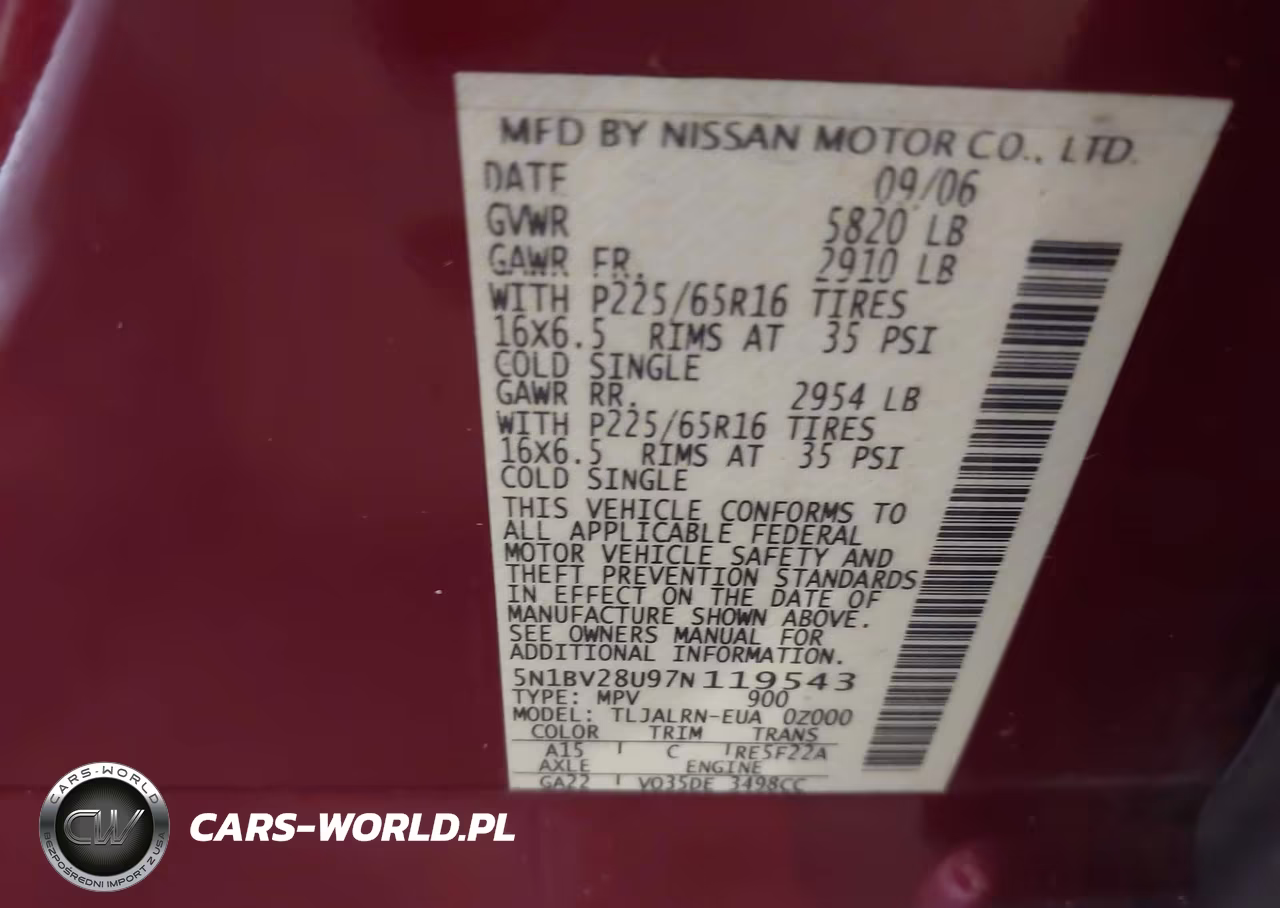 2007 Nissan Quest 3.5 VIN:5N1BV28U97N119543 - 9