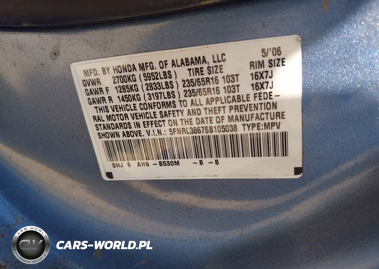 2006 Honda Odyssey Ex-L VIN:5FNRL38676B105038 - 9