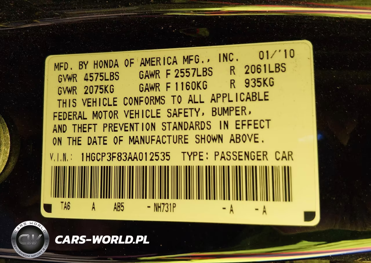 2010 Honda Accord 3.5 Ex-L VIN:1HGCP3F83AA012535 - 9