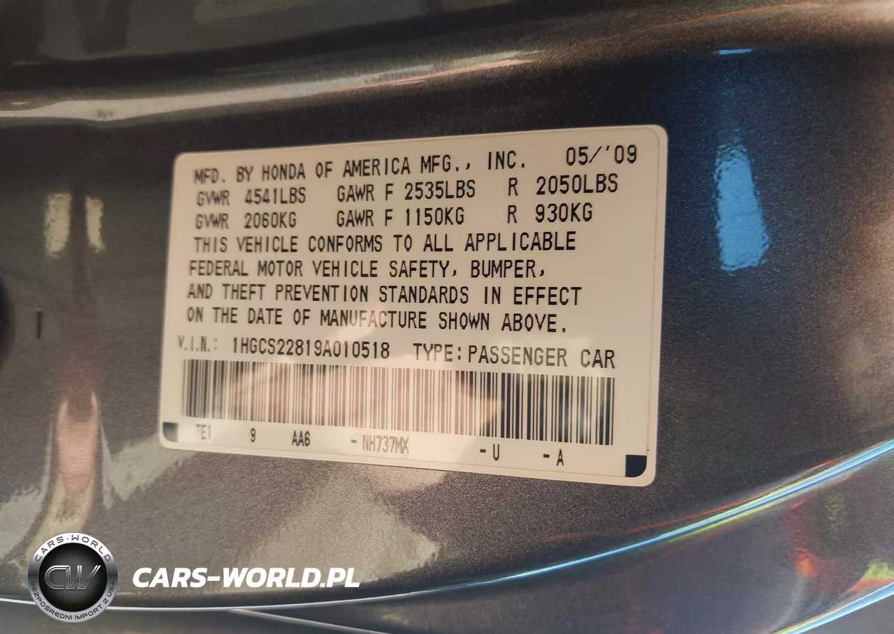 2009 Honda Accord 3.5 Ex-L VIN:1HGCS22819A010518 - 9