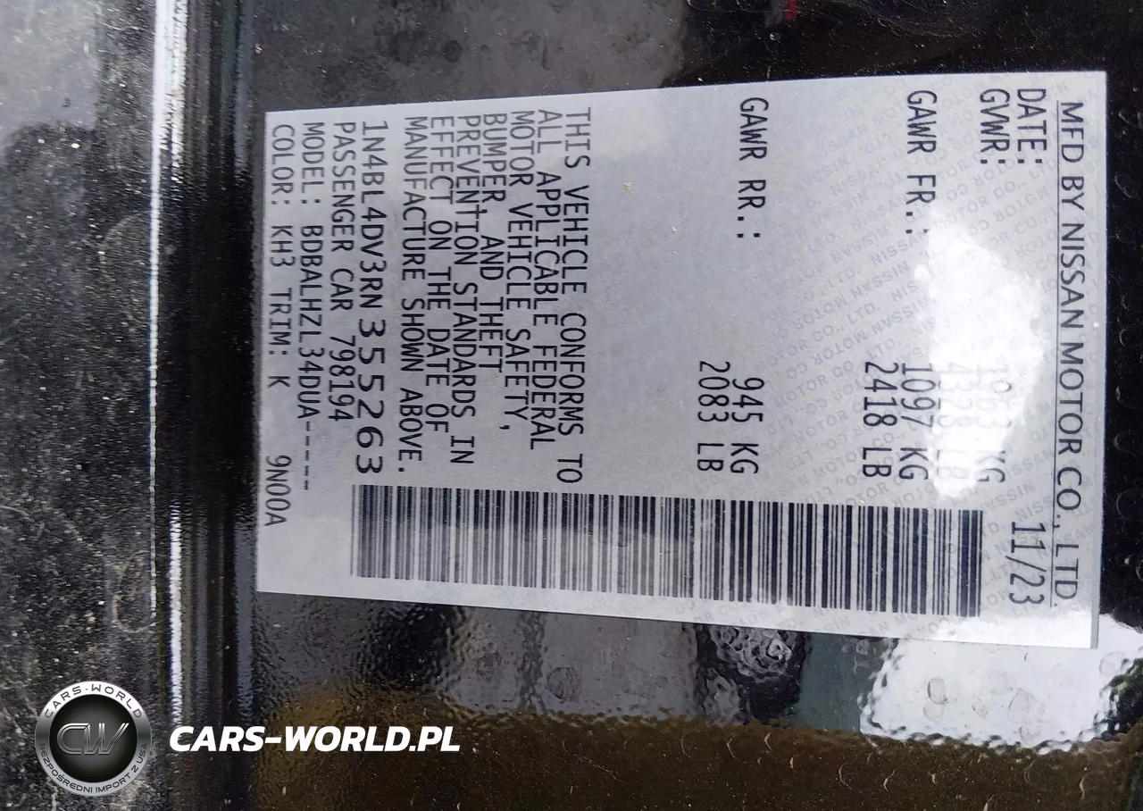 2024 Nissan Altima Sv Fwd VIN:1N4BL4DV3RN355263 - 9