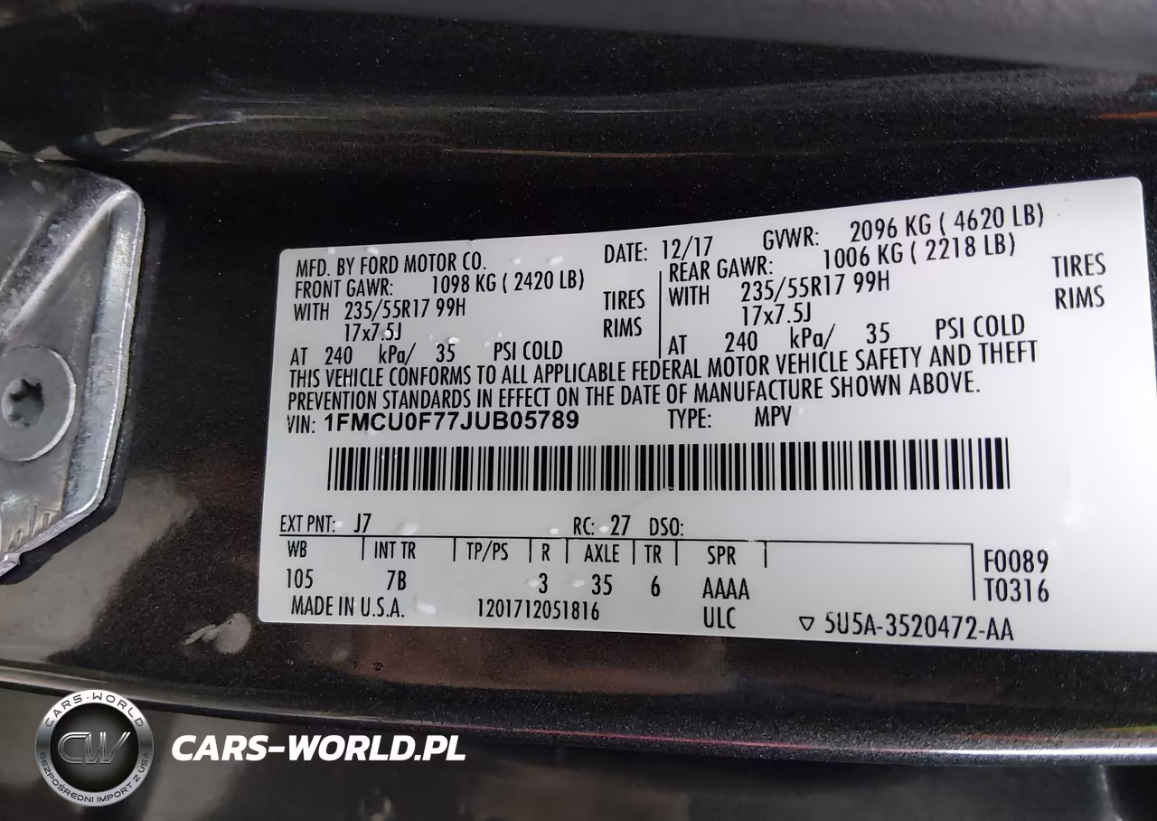 2018 Ford Escape S VIN:1FMCU0F77JUB05789 - 9