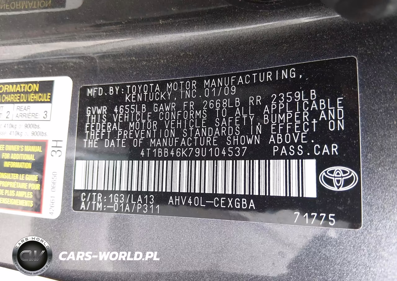 2009 Toyota Camry Hybrid VIN:4T1BB46K79U104537 - 9