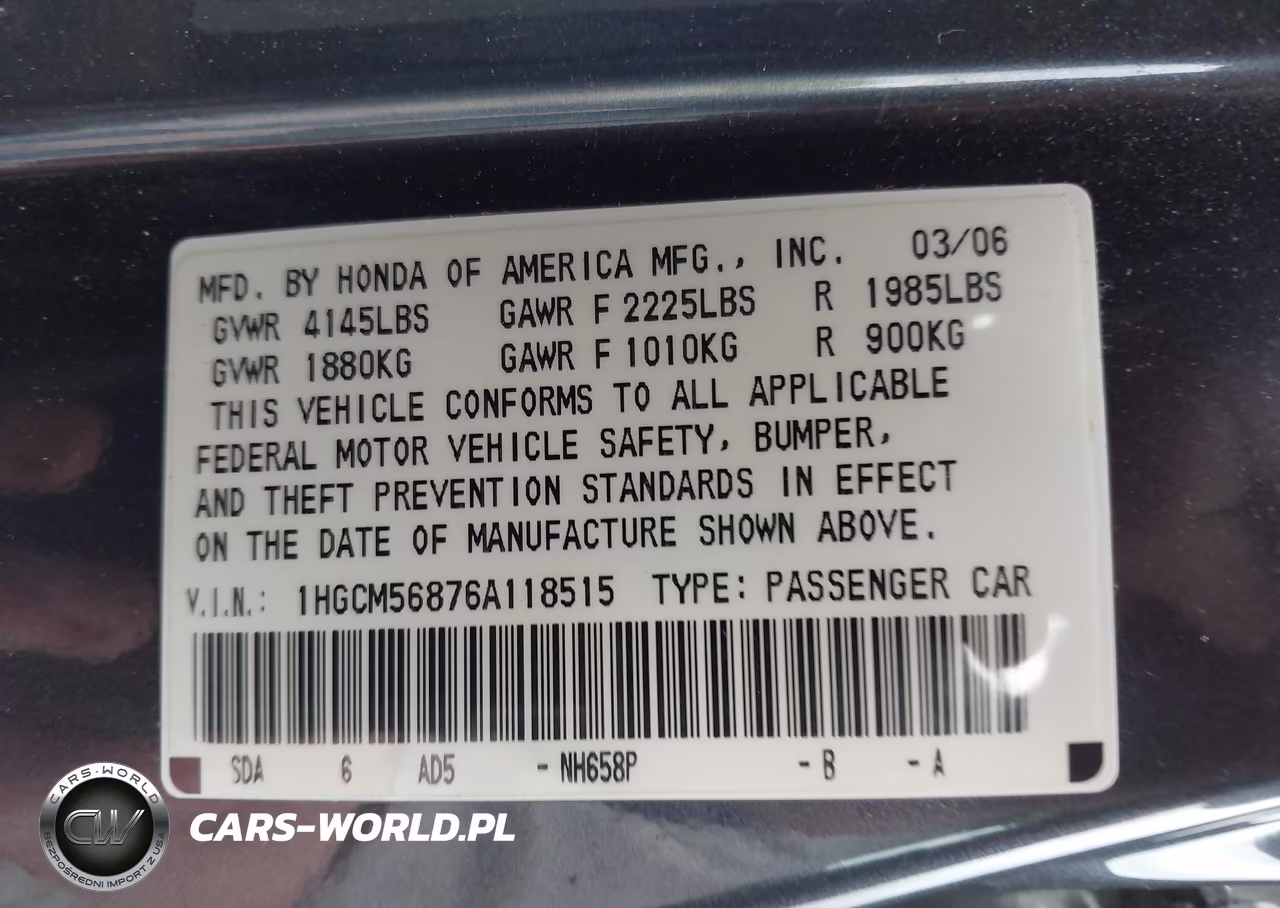 2006 Honda Accord 2.4 Ex VIN:1HGCM56876A118515 - 9