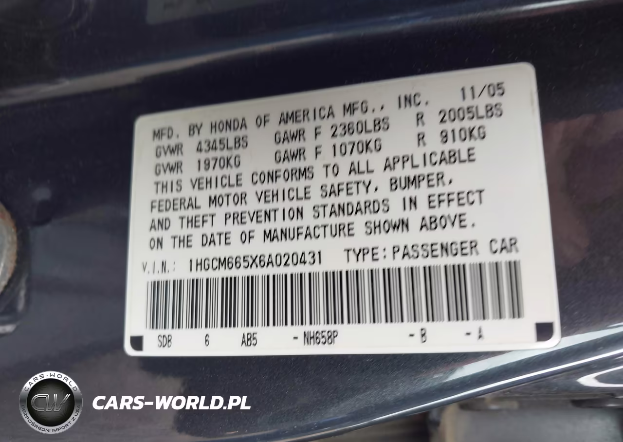 2006 Honda Accord 3.0 Ex VIN:1HGCM665X6A020431 - 9