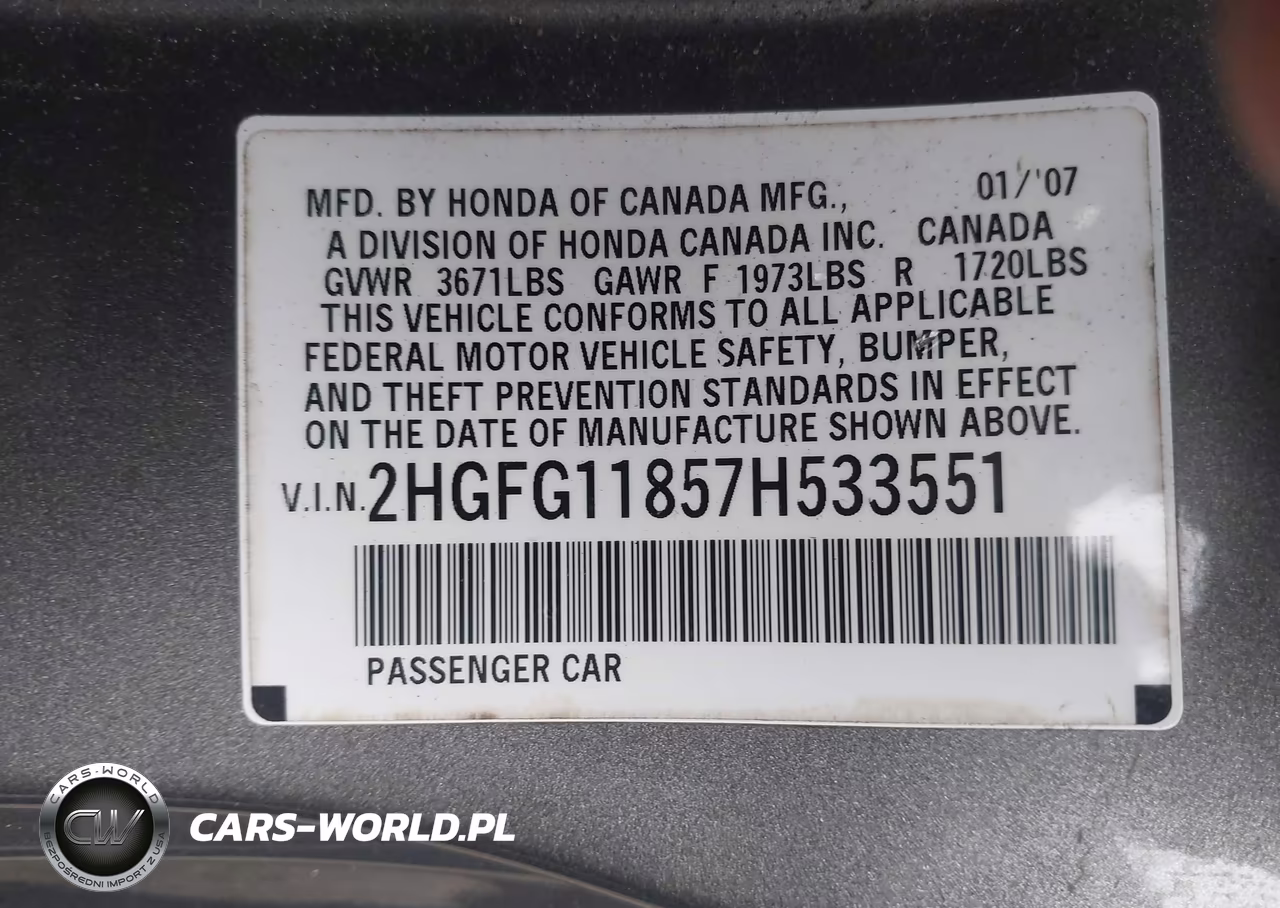 2007 Honda Civic Ex VIN:2HGFG11857H533551 - 9