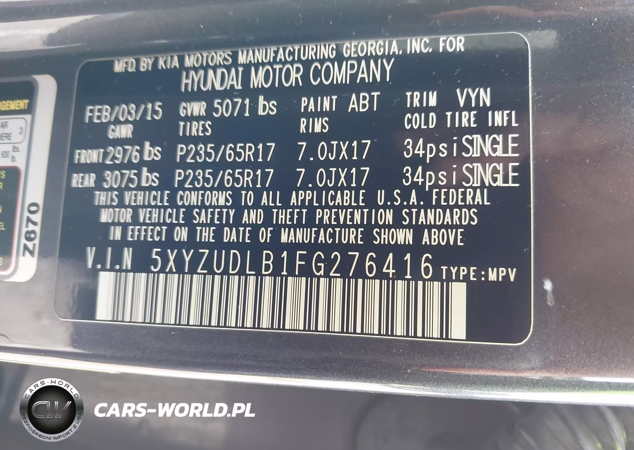 2015 Hyundai Santa Fe Sport 2.4L VIN:5XYZUDLB1FG276416 - 9