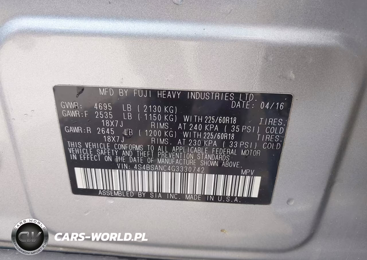 2016 Subaru Outback 2.5I Limited VIN:4S4BSANC4G3330742 - 9