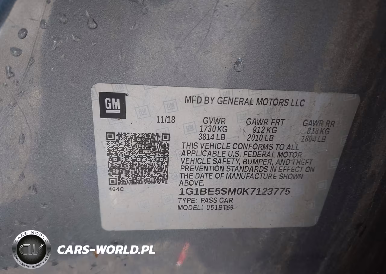 2019 Chevrolet Cruze Lt VIN:1G1BE5SM0K7123775 - 9