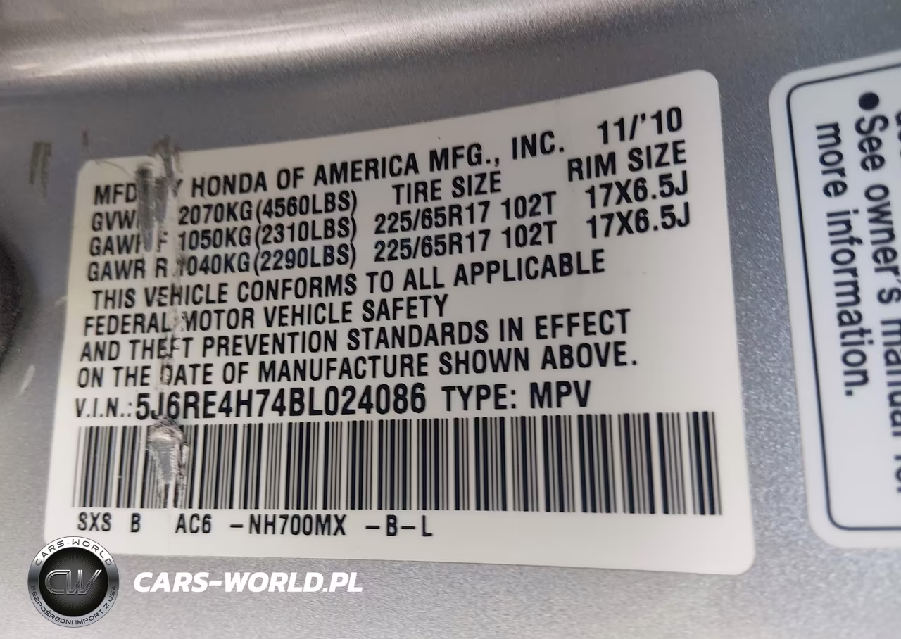 2011 Honda Cr-V Ex-L VIN:5J6RE4H74BL024086 - 9