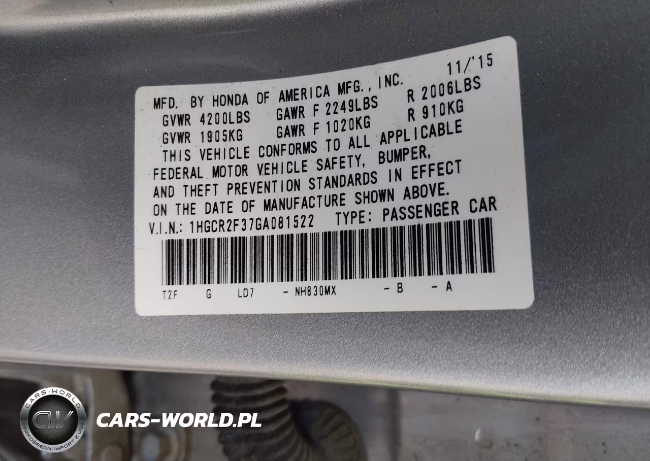 2016 Honda Accord Lx VIN:1HGCR2F37GA081522 - 9