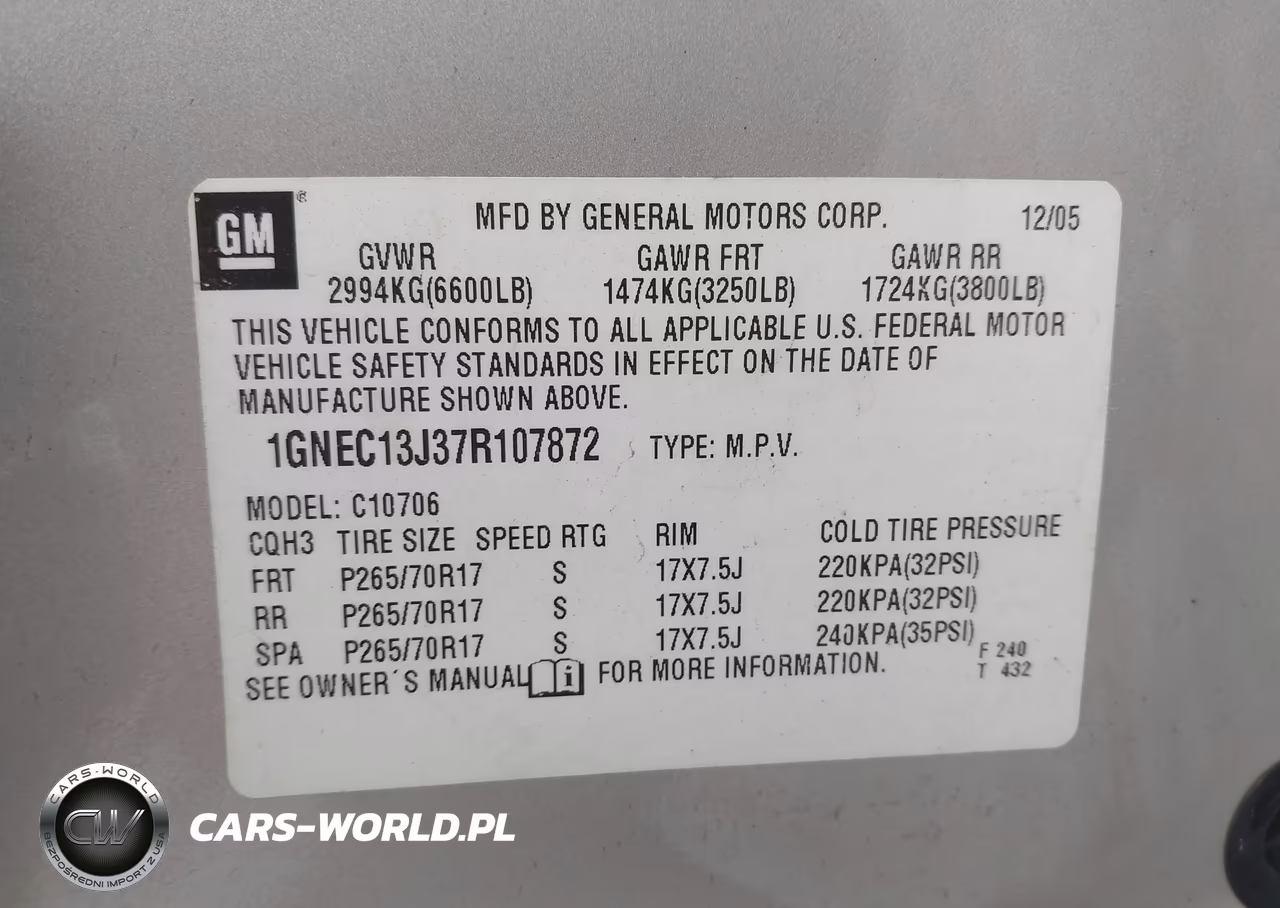 2007 Chevrolet Tahoe Lt VIN:1GNEC13J37R107872 - 9