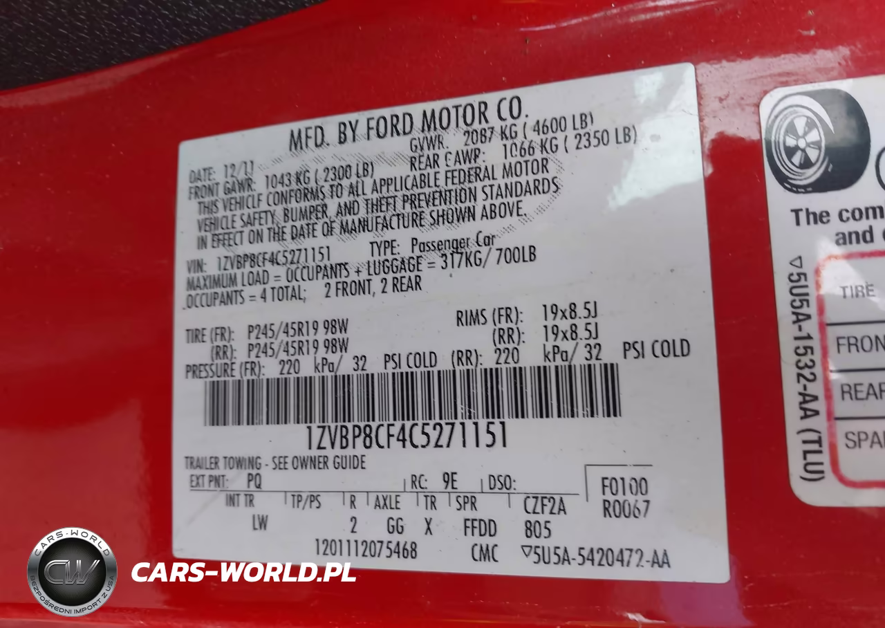 2012 Ford Mustang Gt Premium VIN:1ZVBP8CF4C5271151 - 9