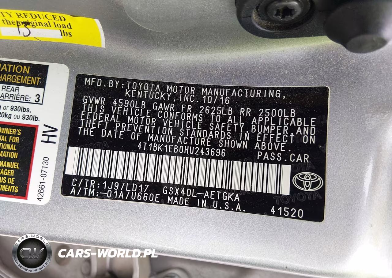 2017 Toyota Avalon Xle VIN:4T1BK1EB0HU243696 - 9
