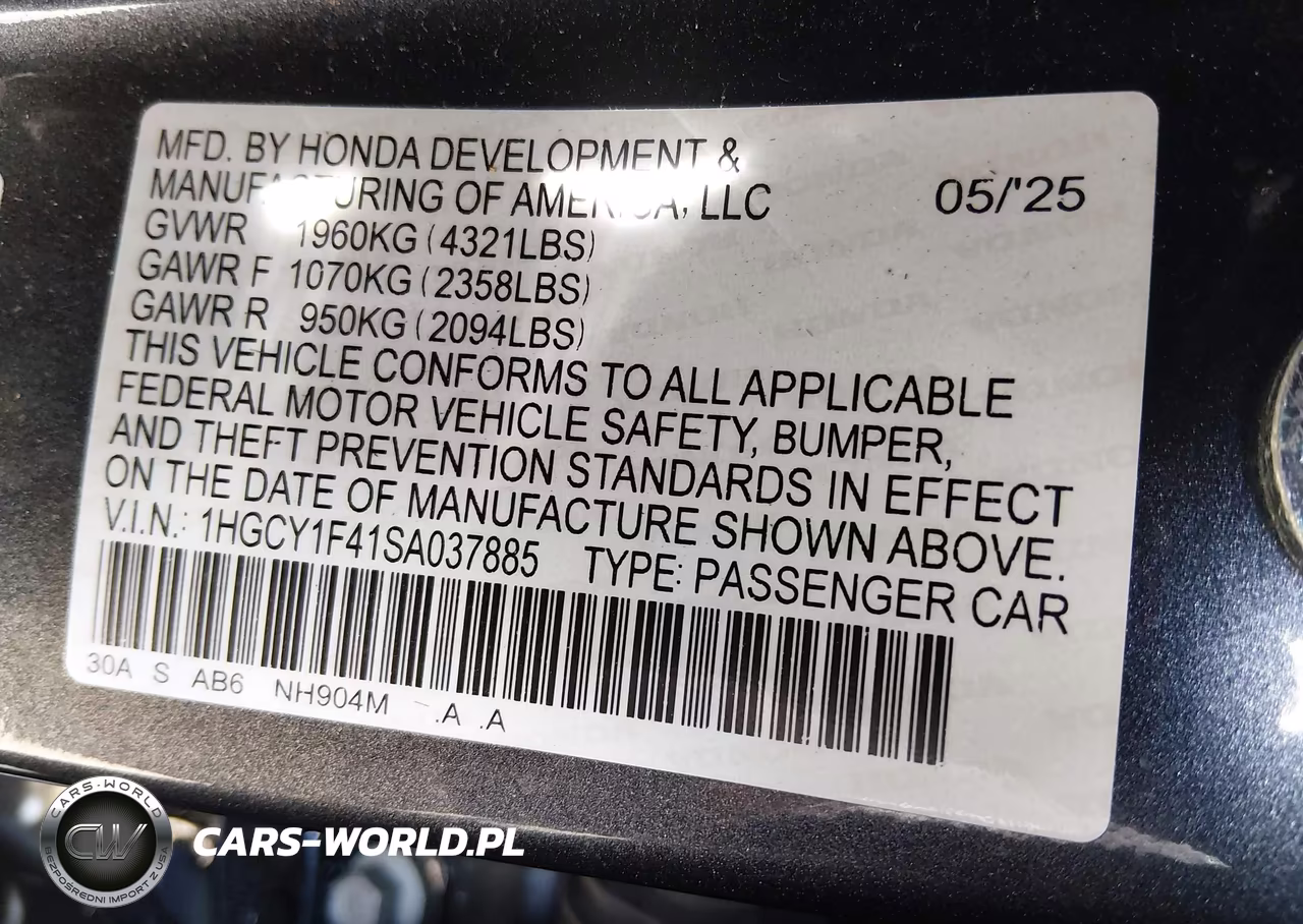 2025 Honda Accord Se VIN:1HGCY1F41SA037885 - 9