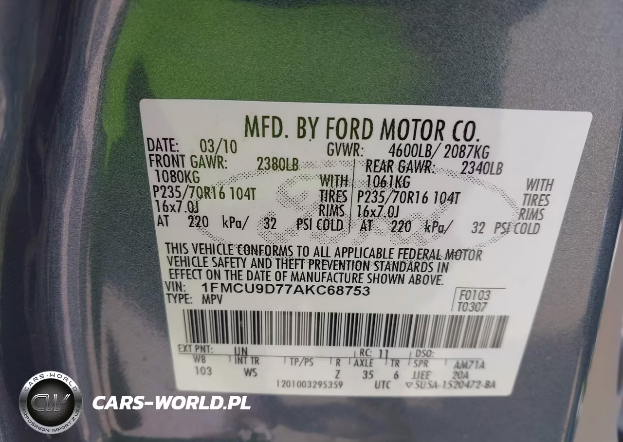 2010 Ford Escape Xlt VIN:1FMCU9D77AKC68753 - 9