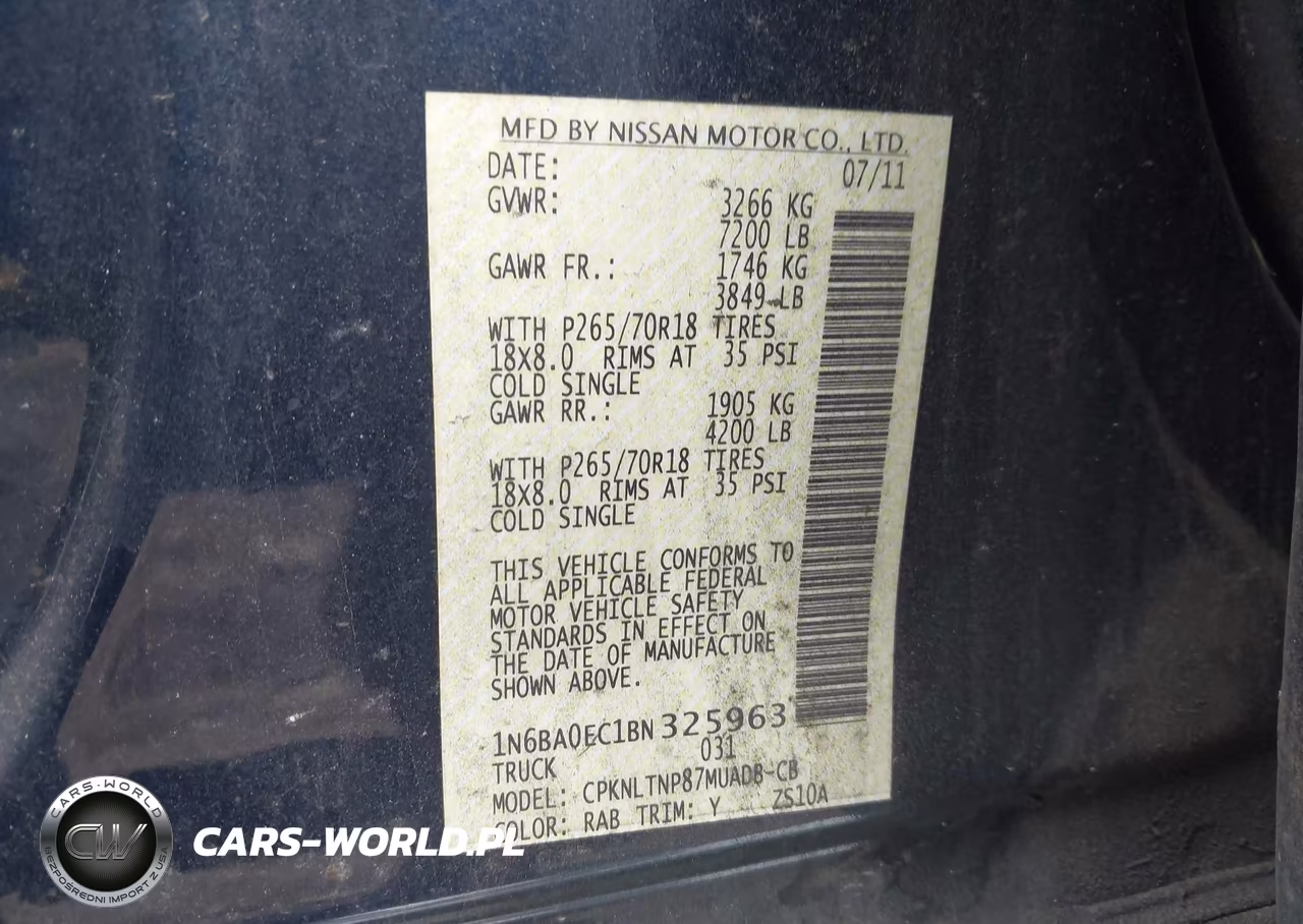 2011 Nissan Titan Sv VIN:1N6BA0EC1BN325963 - 9