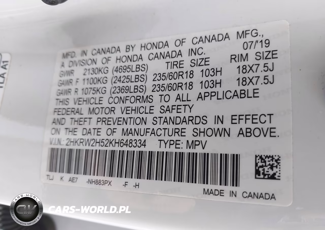 2019 Honda Cr-V Ex VIN:2HKRW2H52KH648334 - 9