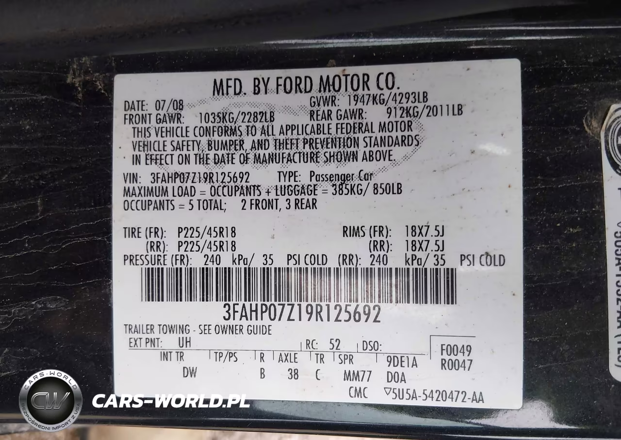 2009 Ford Fusion Se VIN:3FAHP07Z19R125692 - 9