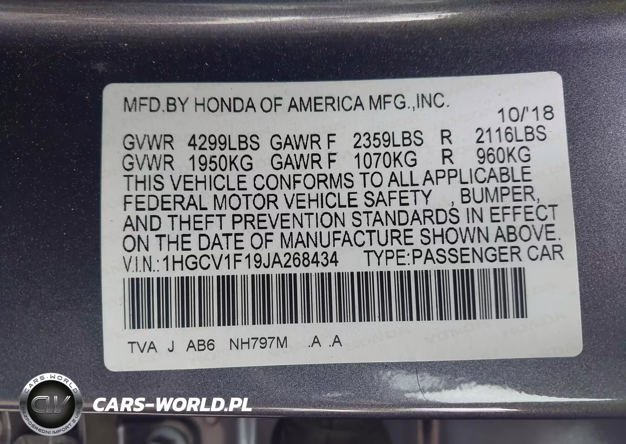 2018 Honda Accord Lx VIN:1HGCV1F19JA268434 - 9