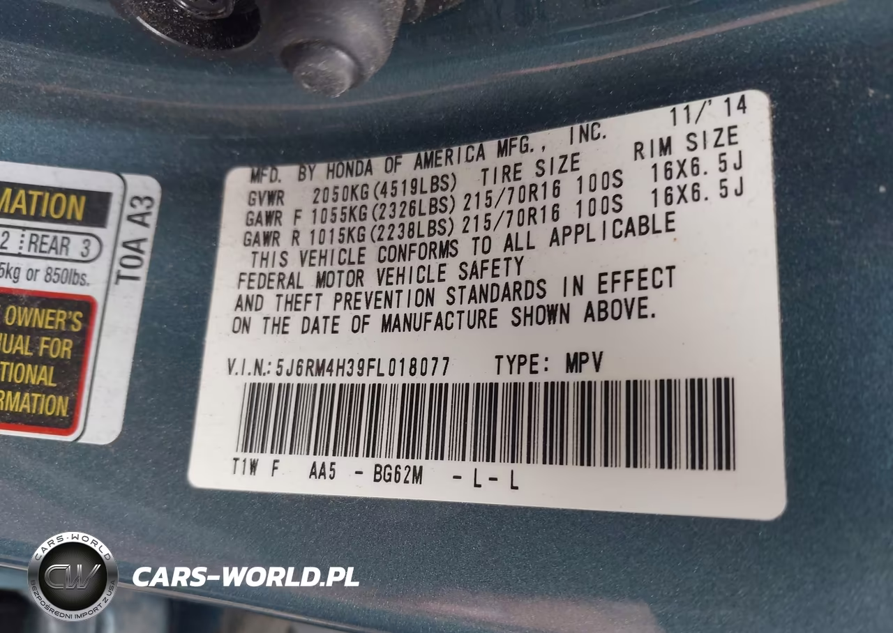2015 Honda Cr-V Lx VIN:5J6RM4H39FL018077 - 9