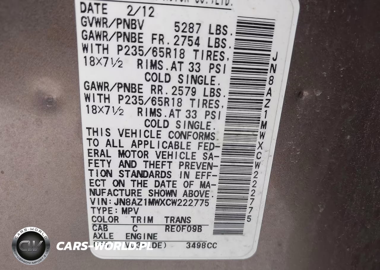 2012 Nissan Murano Sl VIN:JN8AZ1MWXCW222775 - 9