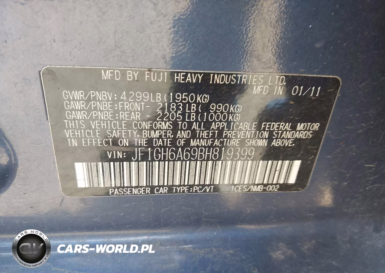 2011 Subaru Impreza 2.5I VIN:JF1GH6A69BH819399 - 9