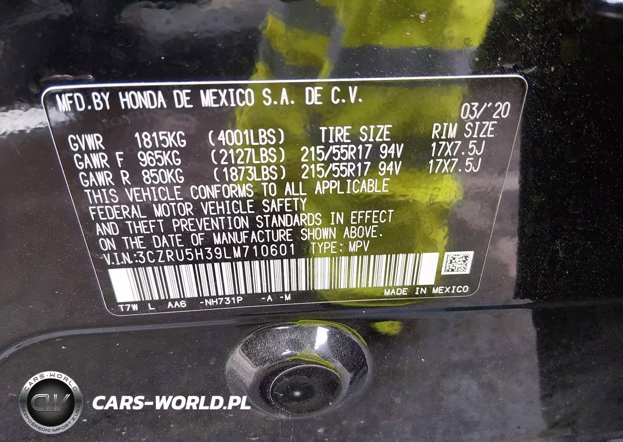 2020 Honda Hr-V 2Wd Lx VIN:3CZRU5H39LM710601 - 9