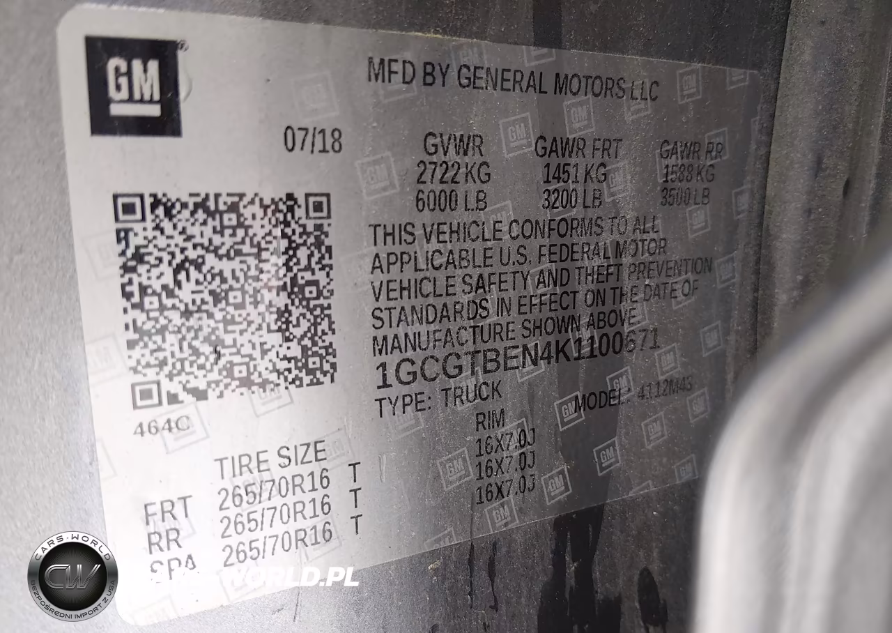 2019 Chevrolet Colorado Wt VIN:1GCGTBEN4K1100671 - 9