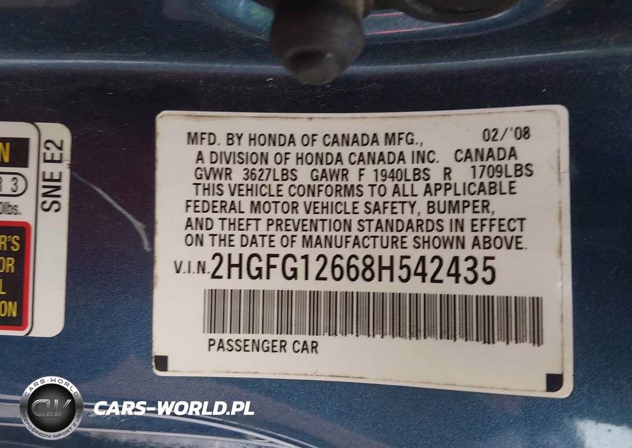 2008 Honda Civic Lx VIN:2HGFG12668H542435 - 9