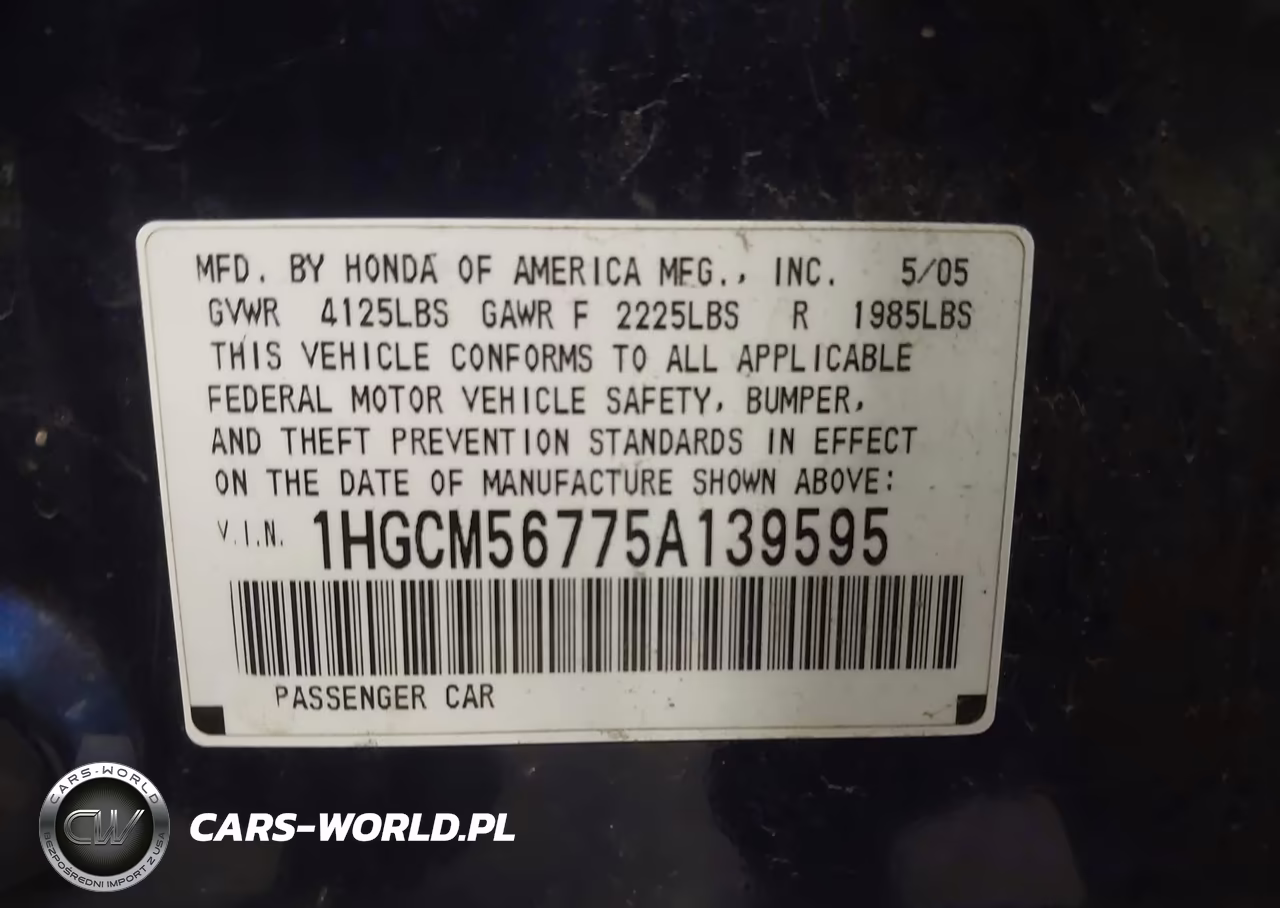2005 Honda Accord 2.4 Ex VIN:1HGCM56775A139595 - 9