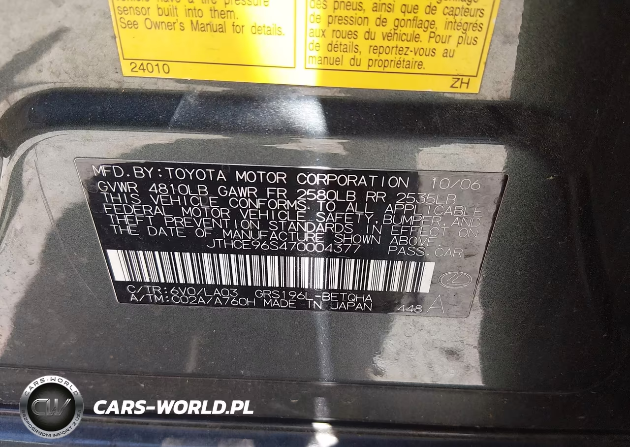 2007 Lexus Gs 350 VIN:JTHCE96S470004377 - 9
