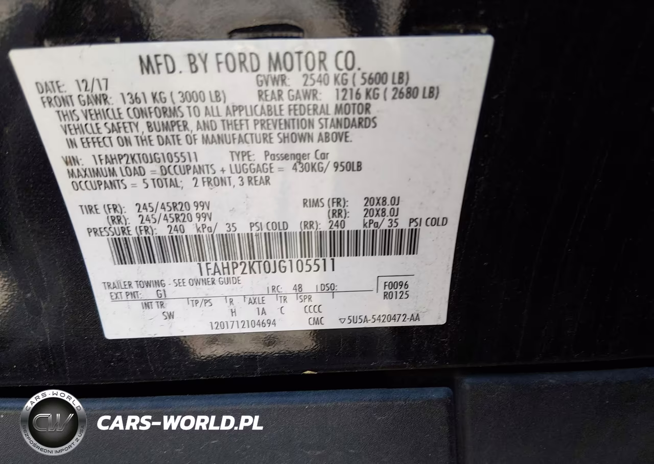 2018 Ford Taurus Sho VIN:1FAHP2KT0JG105511 - 9