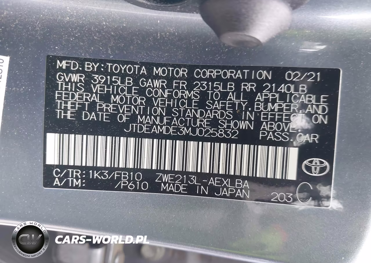 2021 Toyota Corolla Hybrid Le VIN:JTDEAMDE3MJ025832 - 9