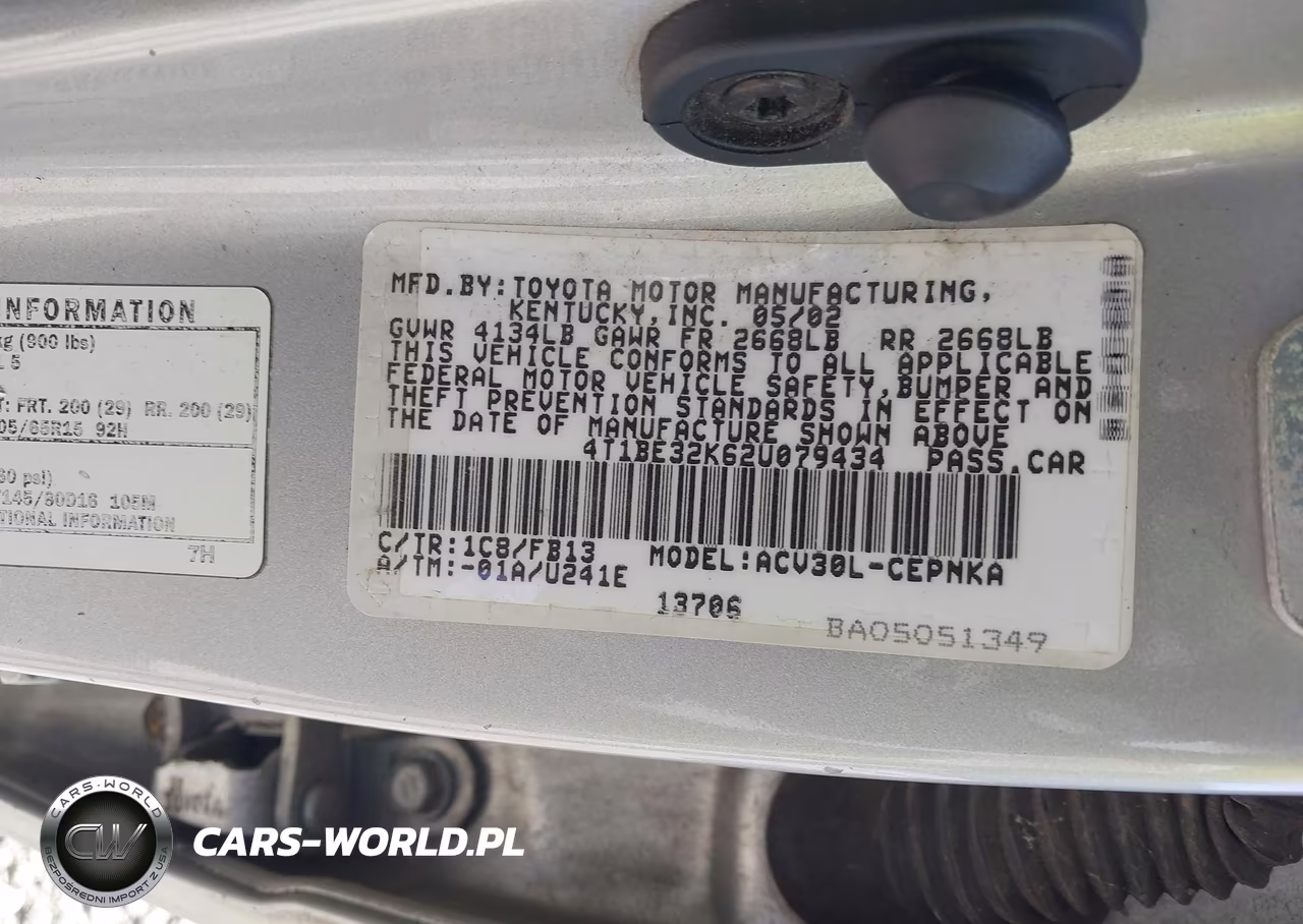 2002 Toyota Camry Le VIN:4T1BE32K62U079434 - 9