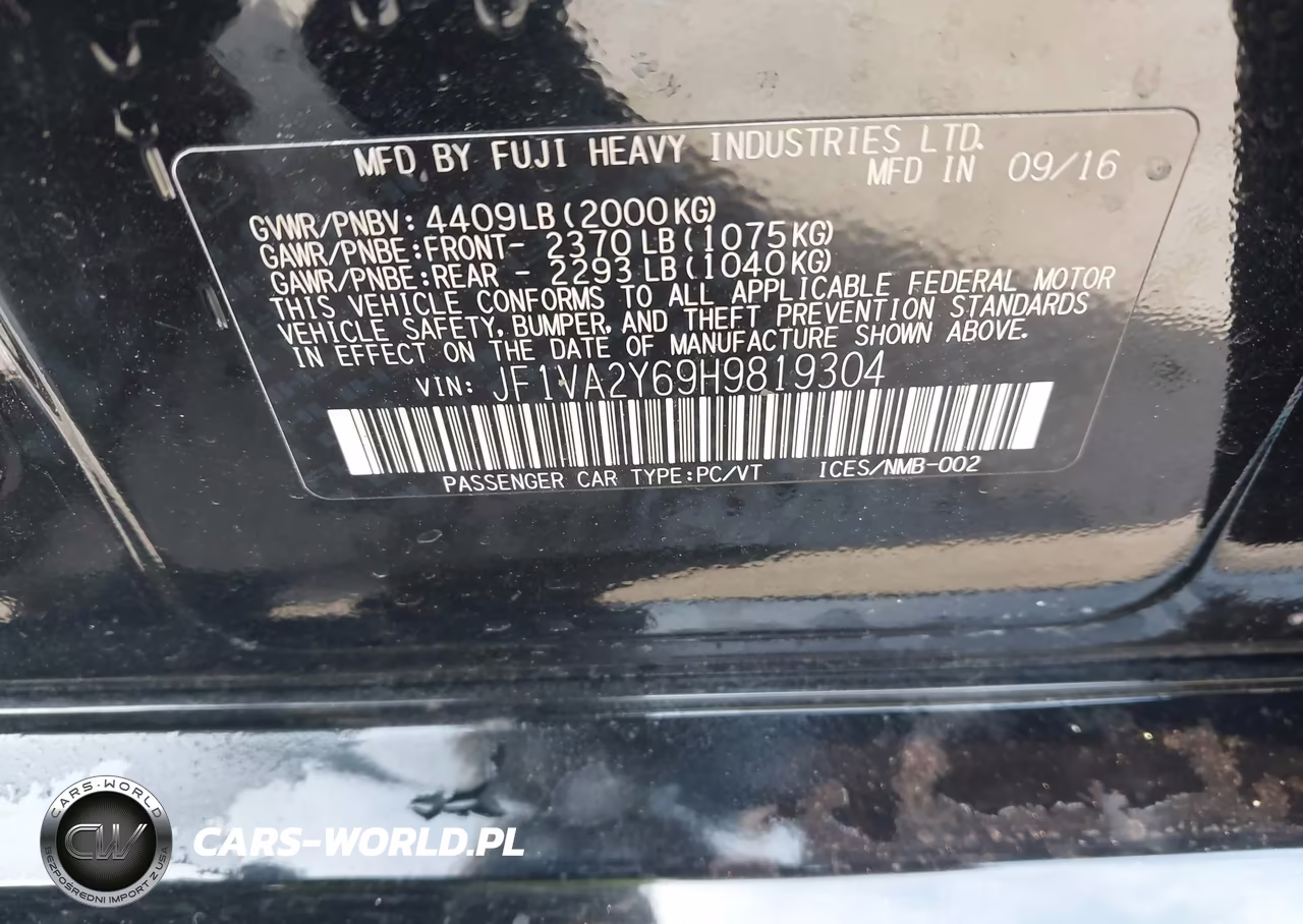2017 Subaru Wrx Sti Limited VIN:JF1VA2Y69H9819304 - 9