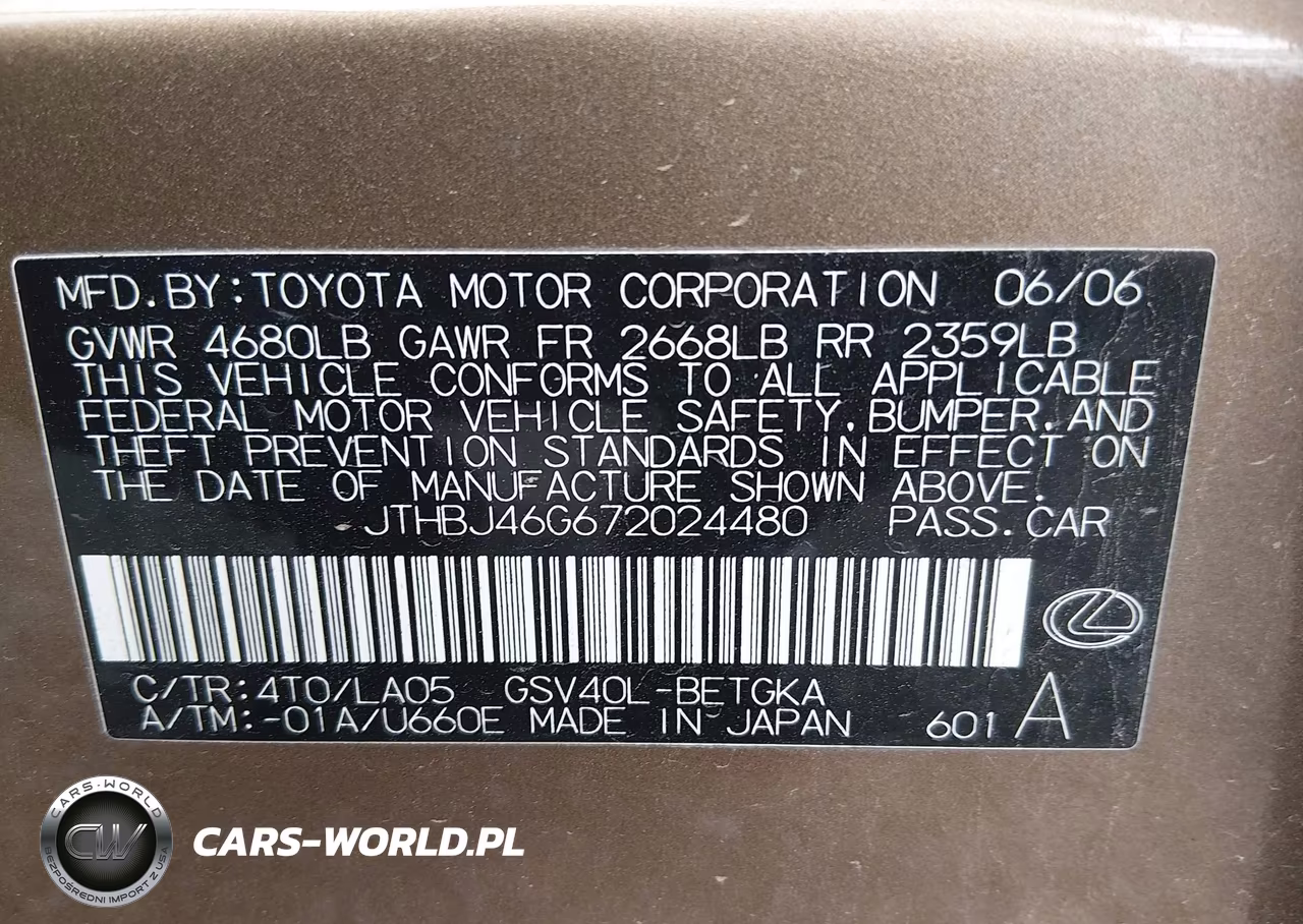 2007 Lexus Es 350 VIN:JTHBJ46G672024480 - 9
