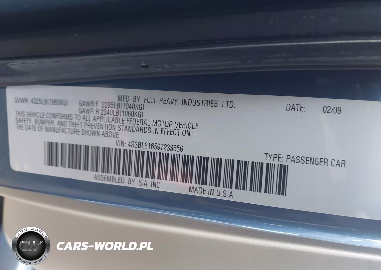 2009 Subaru Legacy 2.5I VIN:4S3BL616597233656 - 9