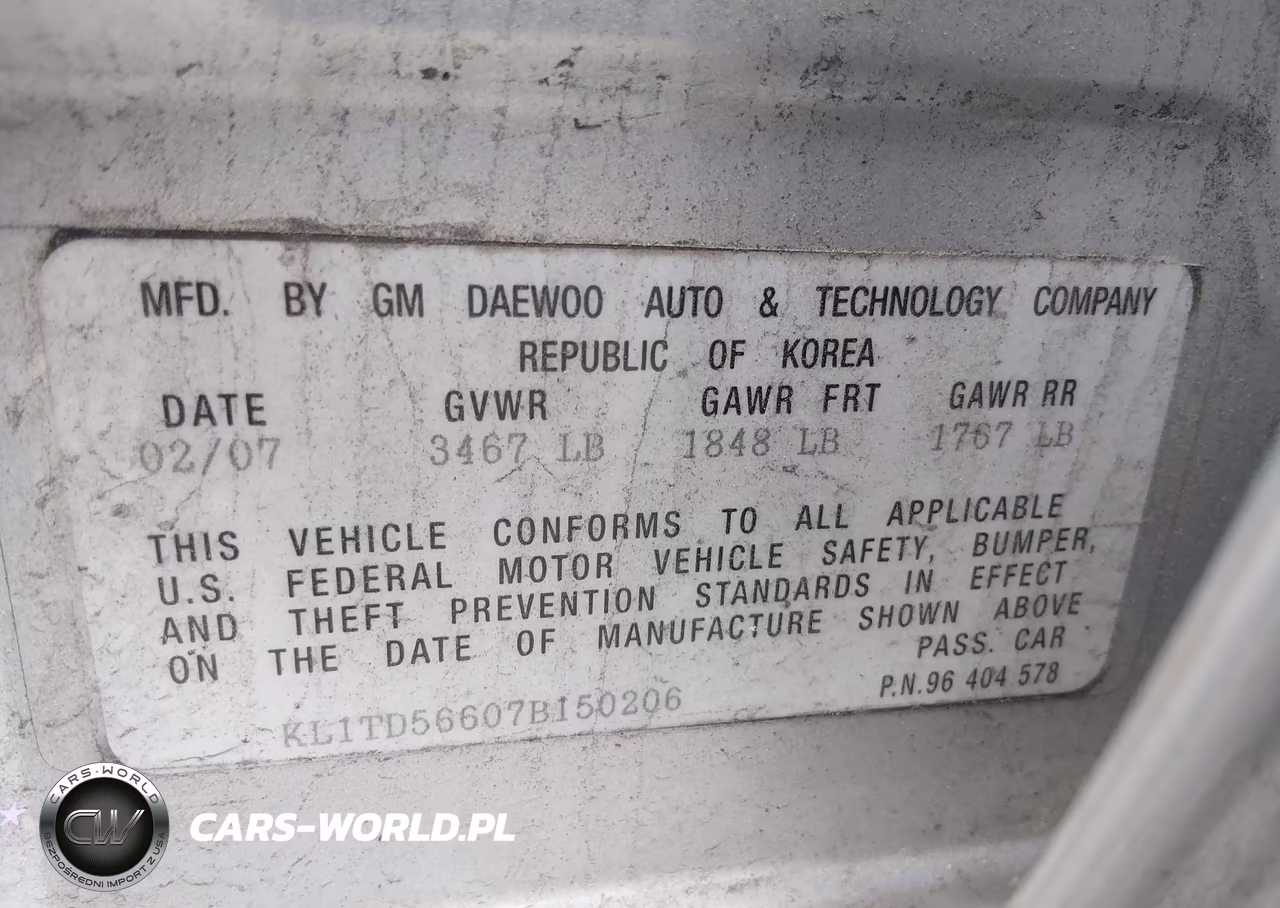 2007 Chevrolet Aveo Ls VIN:KL1TD56607B150206 - 9