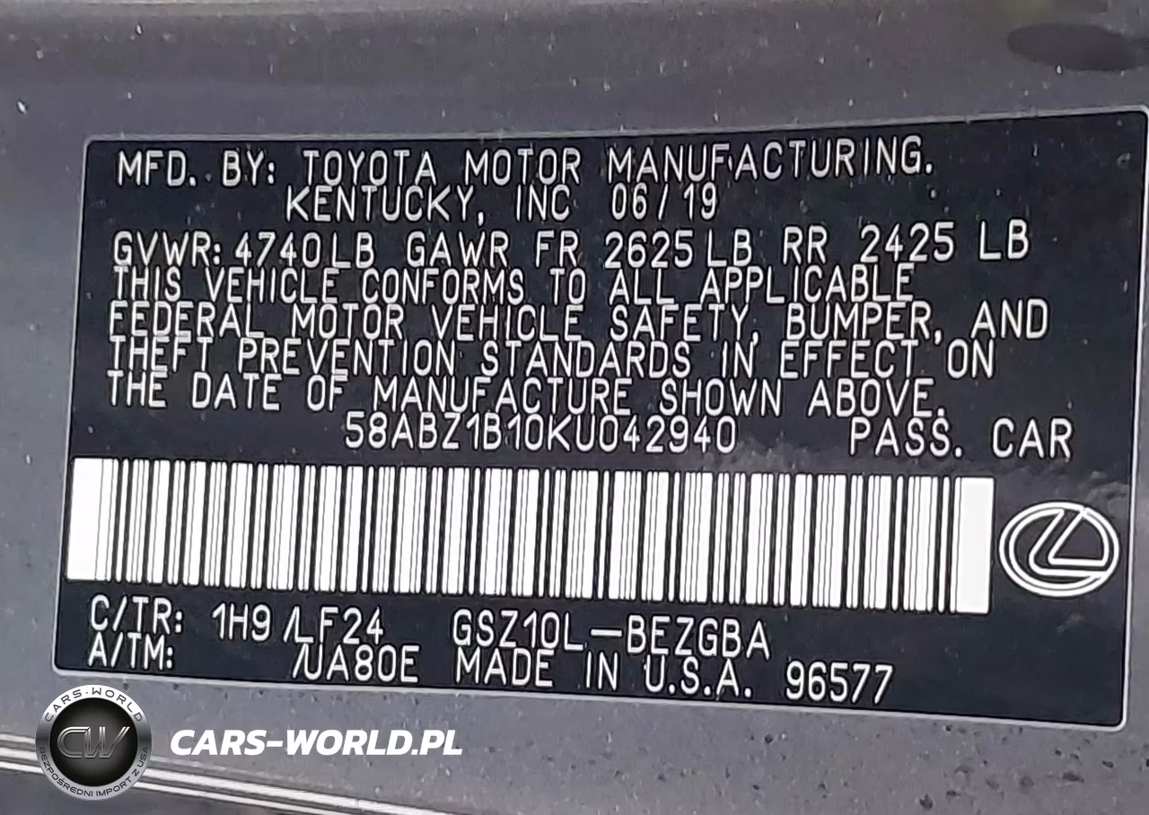 2019 Lexus Es 350 F Sport VIN:58ABZ1B10KU042940 - 9