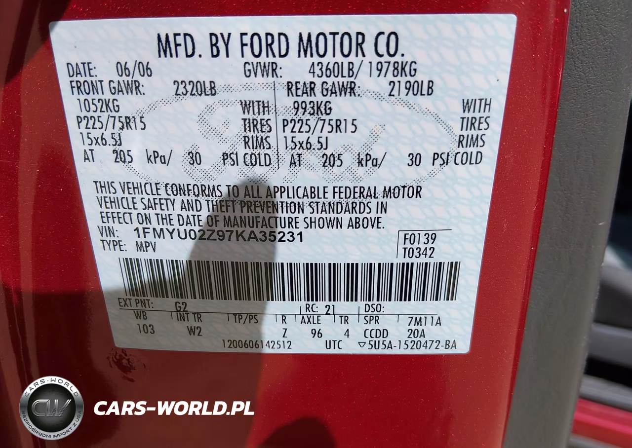 2007 Ford Escape Xls-Xls Manual VIN:1FMYU02Z97KA35231 - 9