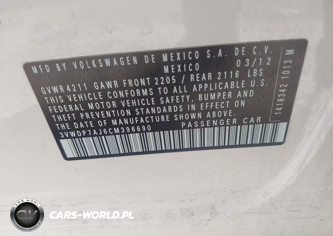 2012 Volkswagen Jetta 2.5L Se VIN:3VWDP7AJ6CM396690 - 9