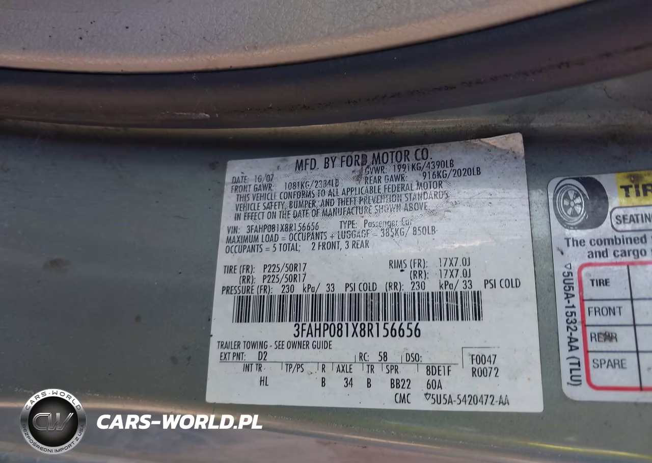 2008 Ford Fusion Sel VIN:3FAHP081X8R156656 - 9