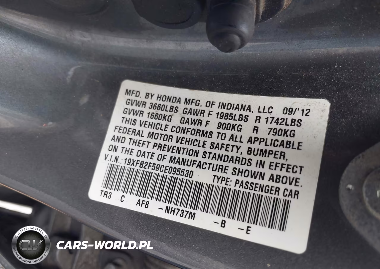2012 Honda Civic Lx VIN:19XFB2F59CE095530 - 9