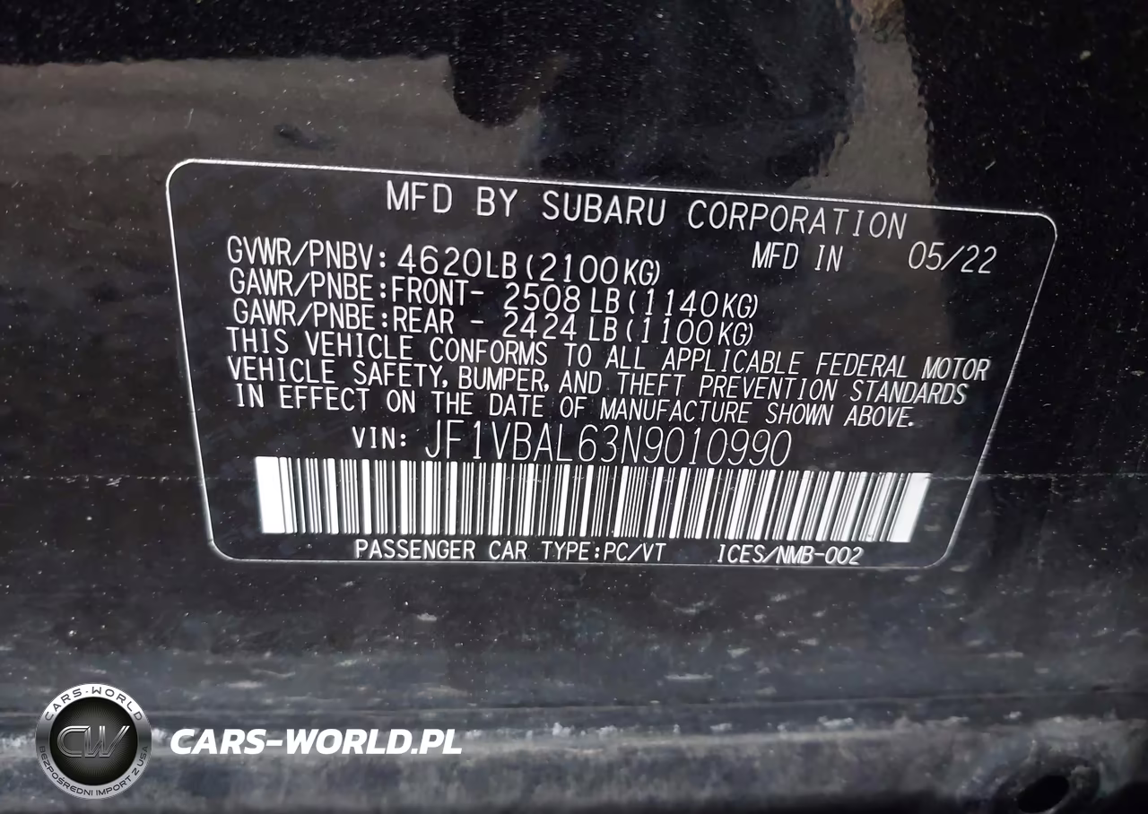 2022 Subaru Wrx Limited VIN:JF1VBAL63N9010990 - 9